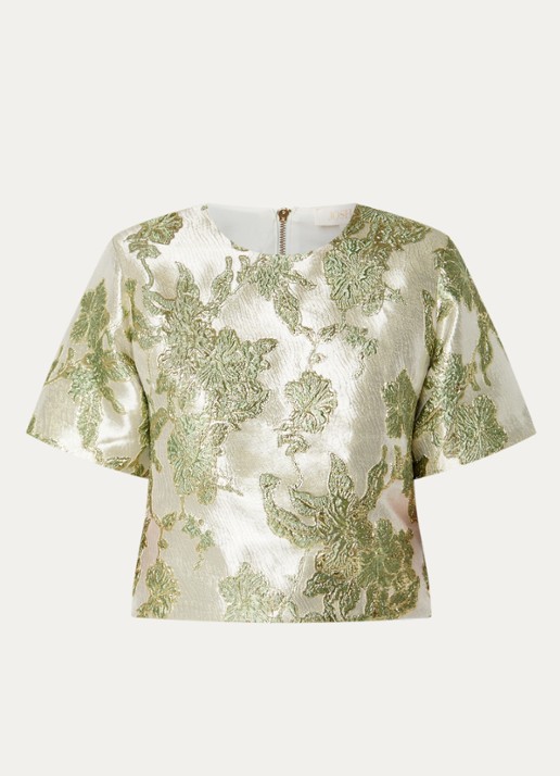 JOSH V Charisma top met schoudervulling en metallic finish - voorkant beige