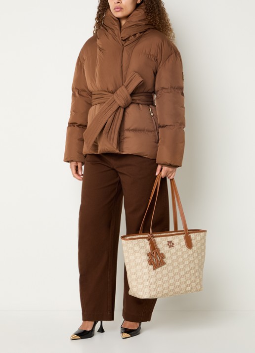 JOSH V Charlotte puffer jack met capuchon en ceintuur - voorkant 3 cognac