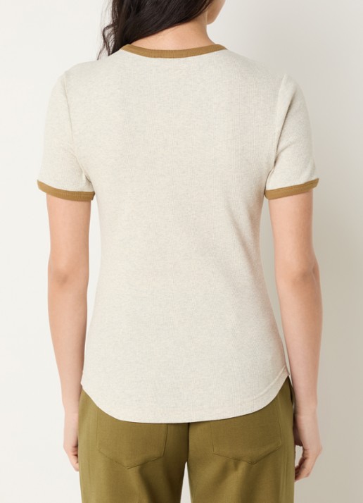 JOSH V Cody ribgebreid T-shirt met logo - achterkant beige