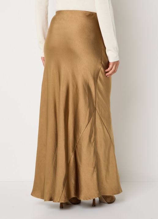JOSH V Cosette maxi rok van satijn - achterkant cognac