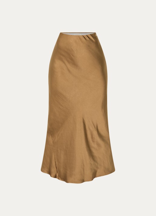 JOSH V Cosette maxi rok van satijn - voorkant 2 cognac