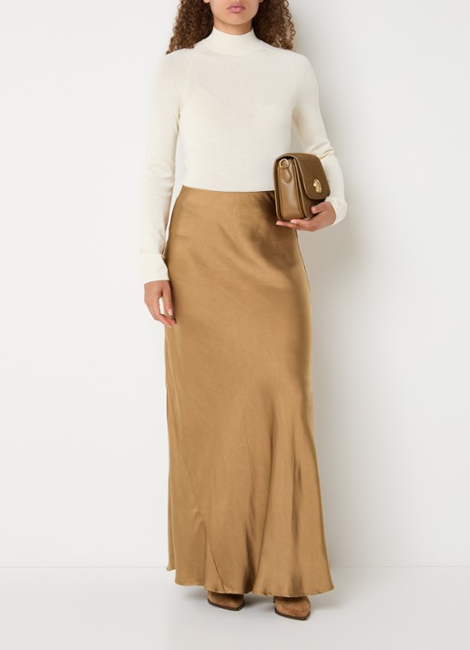 JOSH V Cosette maxi rok van satijn - voorkant 3 cognac