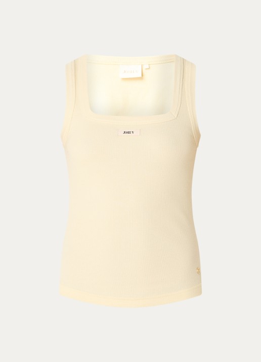 JOSH V Dieda ribgebreide tanktop met logo - voorkant 2 lichtgeel