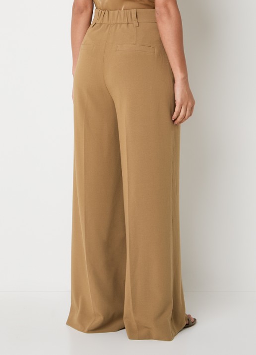 JOSH V Essa high waist straight fit pantalon met siernaad - achterkant camel