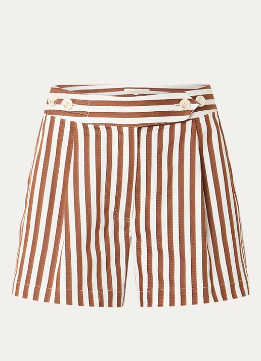 JOSH V Faris high waist straight fit korte broek met streepprint - voorkant 3 bruin
