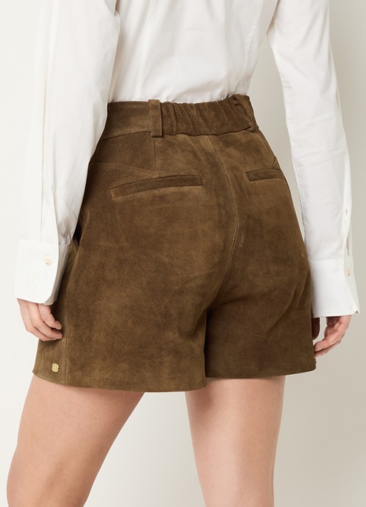 JOSH V Fenella high waist loose fit korte broek van suède - achterkant 4 bruin