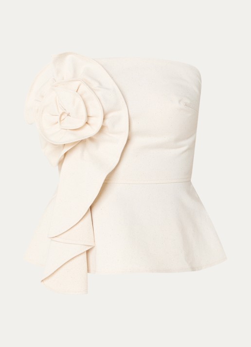 JOSH V Ferra strapless top van denim met applicatie - voorkant 2 creme