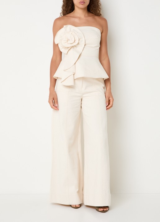 JOSH V Ferra strapless top van denim met applicatie - voorkant 3 creme