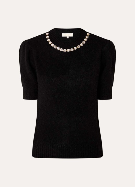 JOSH V Franka fijngebreide top in alpaca wolblend met strass - voorkant 3 zwart