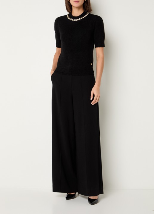 JOSH V Franka fijngebreide top in alpaca wolblend met strass - voorkant 4 zwart