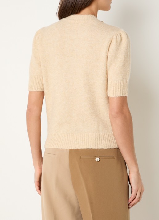 JOSH V Franka fijngebreide top in alpaca wolblend met strass - achterkant 2 beige