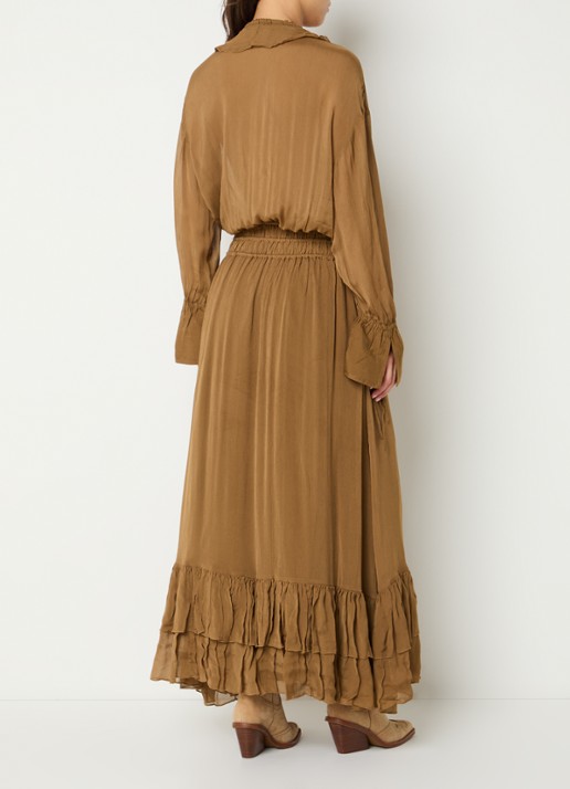 JOSH V Gisele maxi jurk met volant - achterkant 3 cognac