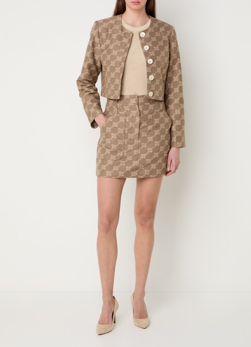 JOSH V Hava minirok met logoprint en steekzakken - voorkant 4 khaki