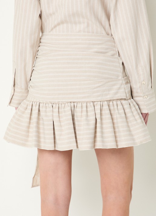 JOSH V Hollis mini rok met streepprint en strikdetail - achterkant 4 donkerbeige