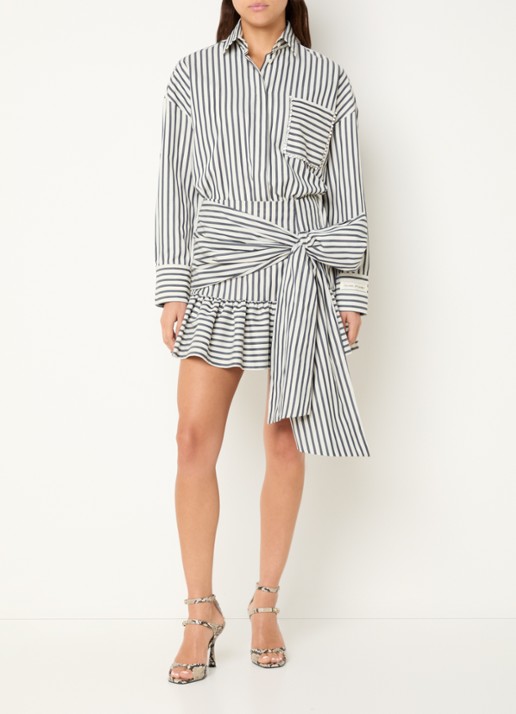 JOSH V Hollis minirok met streepprint en strikdetail - voorkant 4 donkerblauw