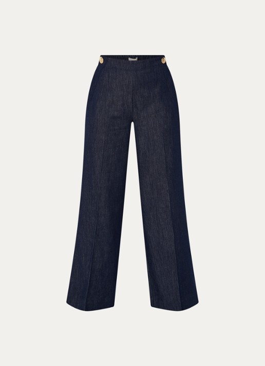 JOSH V Indra high waist wide fit broek van chambray met knoopdetail