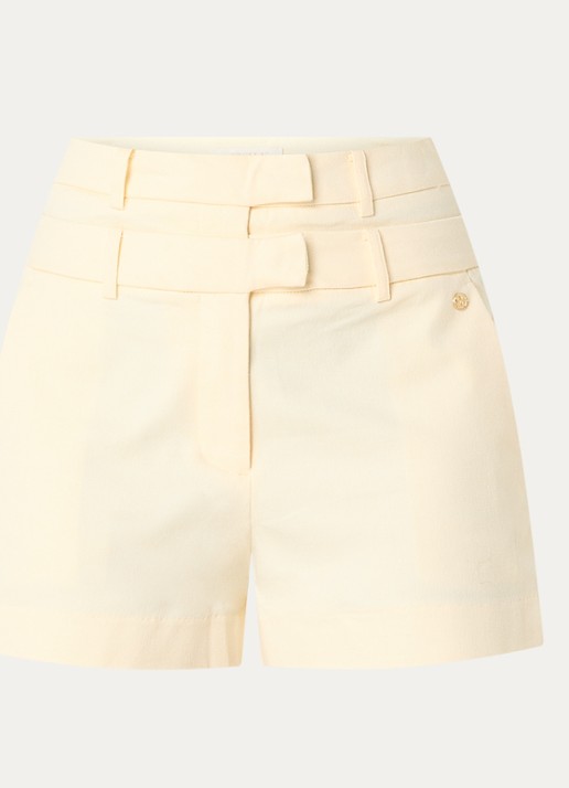 JOSH V Irina high waist straight fit korte broek met paspelzakken - voorkant 3 lichtgeel