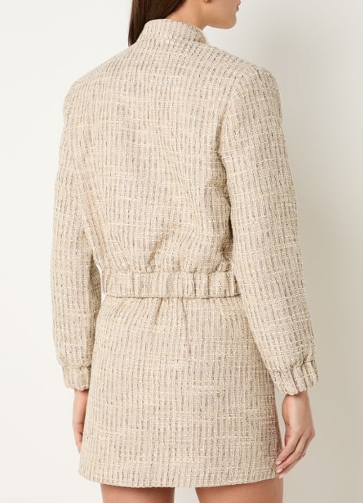 JOSH V Junia cropped bomberjack met tweed-look en schoudervulling - achterkant creme