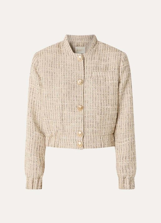 JOSH V Junia cropped bomberjack met tweed-look en schoudervulling - voorkant 3 creme