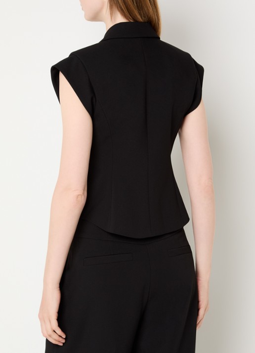 JOSH V Katleen gilet met schoudervulling en asymmetrisch detail - achterkant zwart