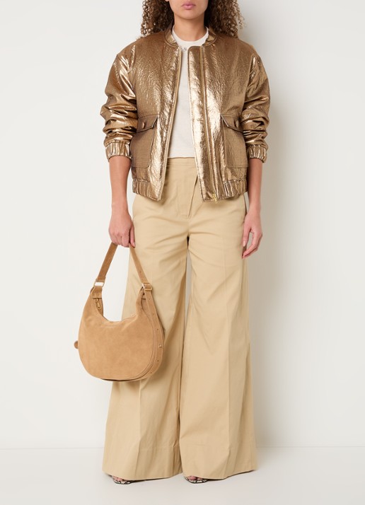 JOSH V Kelsey gewatteerd bomberjack met klepzakken en metallic finish - voorkant 3 goud