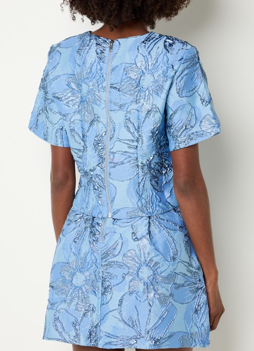 JOSH V Kiliana crop top met jacquard dessin en schoudervulling - achterkant blauw