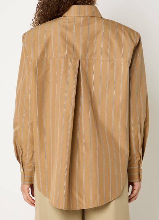 JOSH V Kolly blouse met streepprint en schoudervulling - achterkant 3 camel