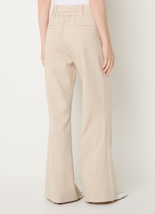 JOSH V Kora high waist flared fit pantalon met krijtstreep en ceintuur - achterkant 3 beige