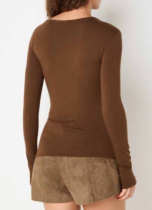 JOSH V Lenie top met ruches en asymmetrische hals - achterkant 4 bruin