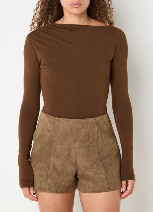 JOSH V Lenie top met ruches en asymmetrische hals