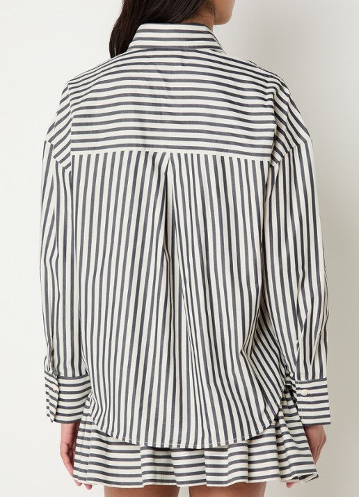 JOSH V Lexx blouse met streepprint en borstzak - achterkant donkerblauw