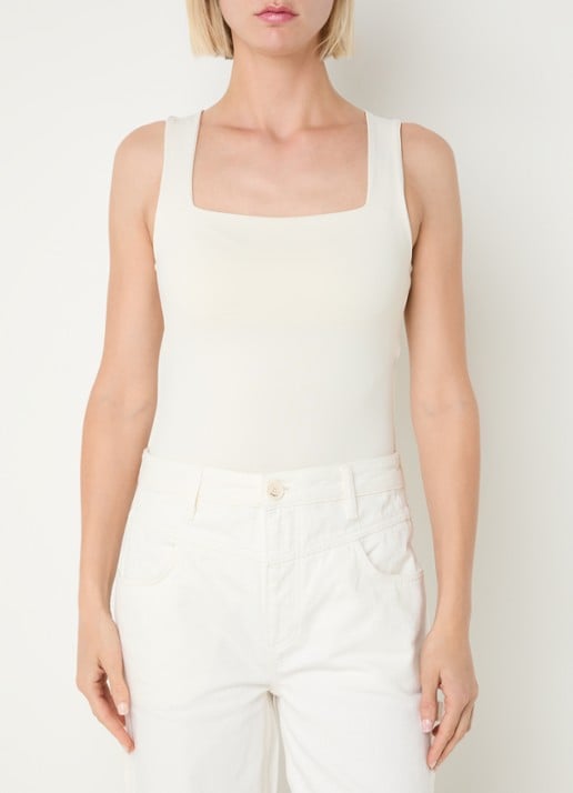 JOSH V Linde tanktop met rechthoekige hals - detail 3 creme