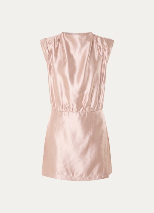 JOSH V Lira playsuit van satijn met plooidetail - voorkant 2 oudroze