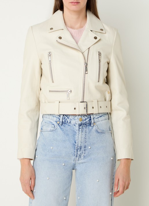 JOSH V Lua cropped bikerjack met ceintuur en ritszakken