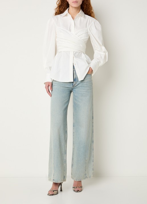 JOSH V Luann blouse met gestrikt detail - voorkant 3 gebroken wit