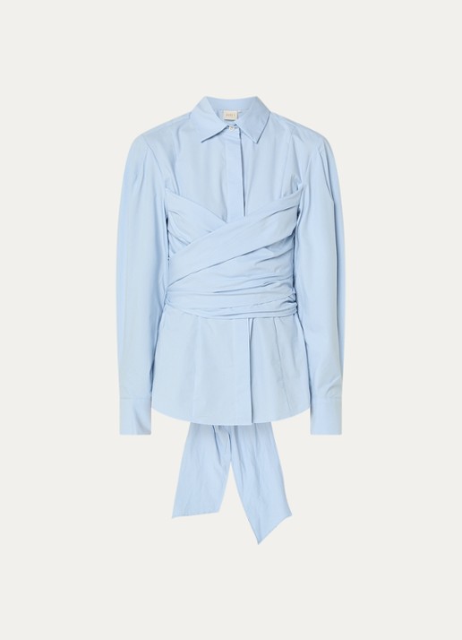 JOSH V Luann blouse met gestrikt detail - voorkant 2 lichtblauw