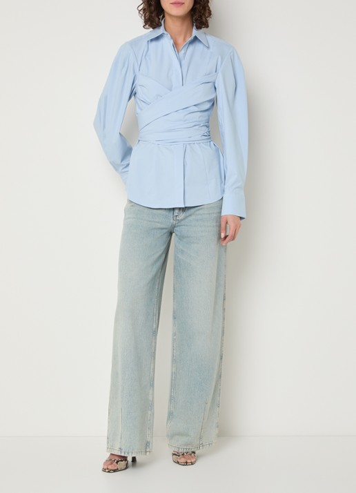 JOSH V Luann blouse met gestrikt detail - voorkant 3 lichtblauw