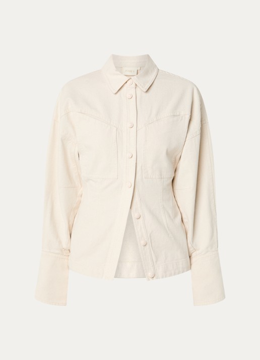 JOSH V Micah blouse van denim met borstzakken - voorkant ivoor