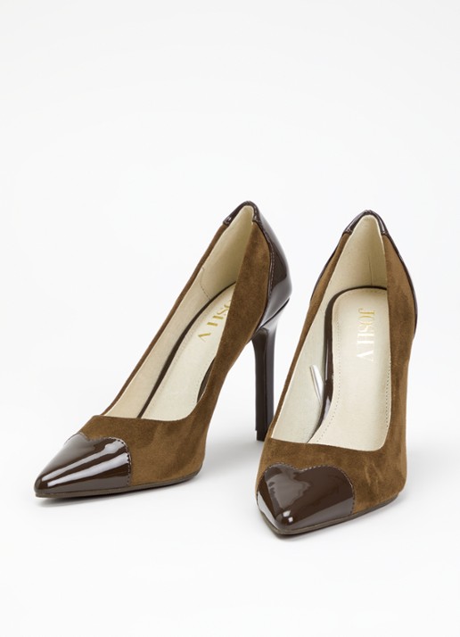 JOSH V Minou pump met lakfinish - detail 3 donkerbruin