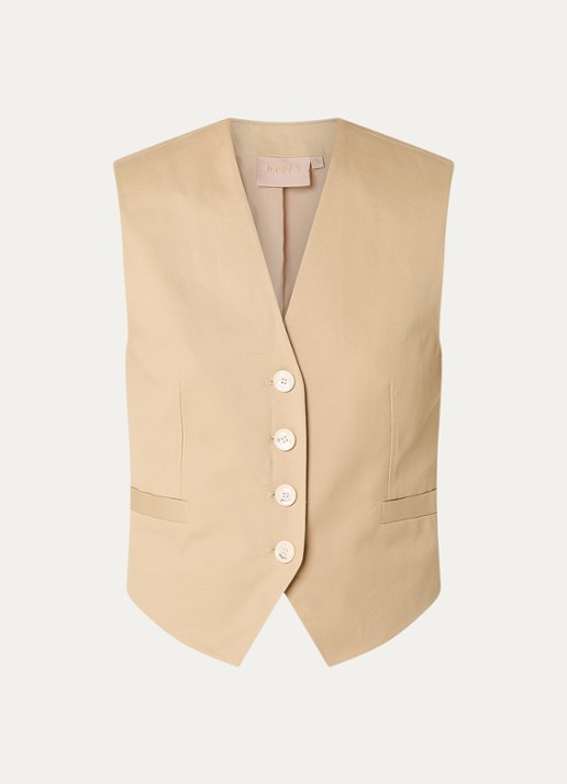 JOSH V Monet gilet met paspelzakken - voorkant 3 camel