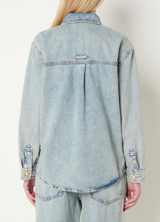 JOSH V Mylessa blouse van denim met logo - achterkant 4 indigo