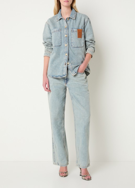 JOSH V Mylessa blouse van denim met logo - voorkant 2 indigo