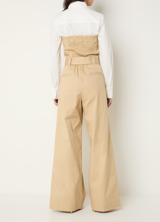 JOSH V Myra loose fit jumpsuit met ceintuur - achterkant camel