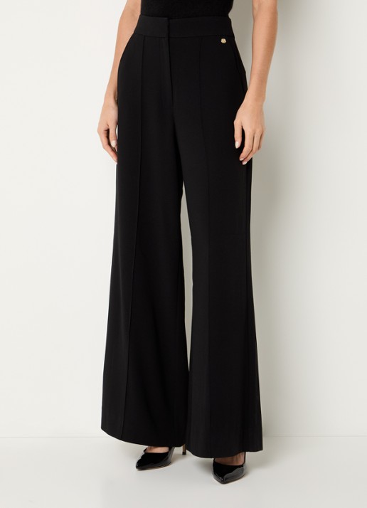 JOSH V Nellie high waist wide fit pantalon met siernaad en steekzakken - detail zwart