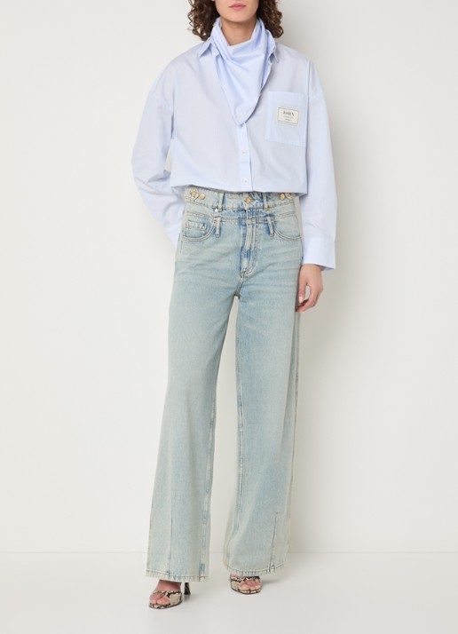 JOSH V Neveah blouse met streepprint en sjaal - voorkant 4 blauw