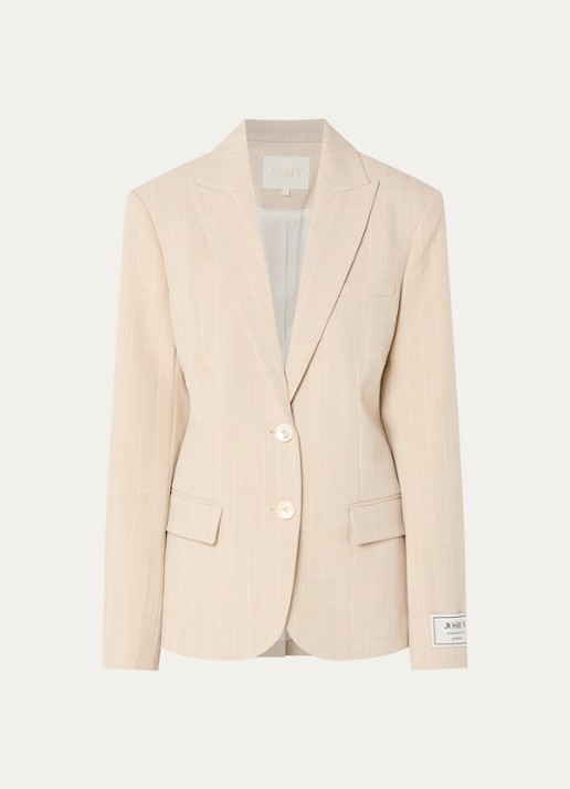 JOSH V Nick blazer met klepzakken en krijtstreep - voorkant beige