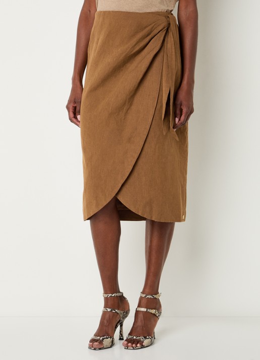 JOSH V Nijra midi rok in linnenblend met strikceintuur