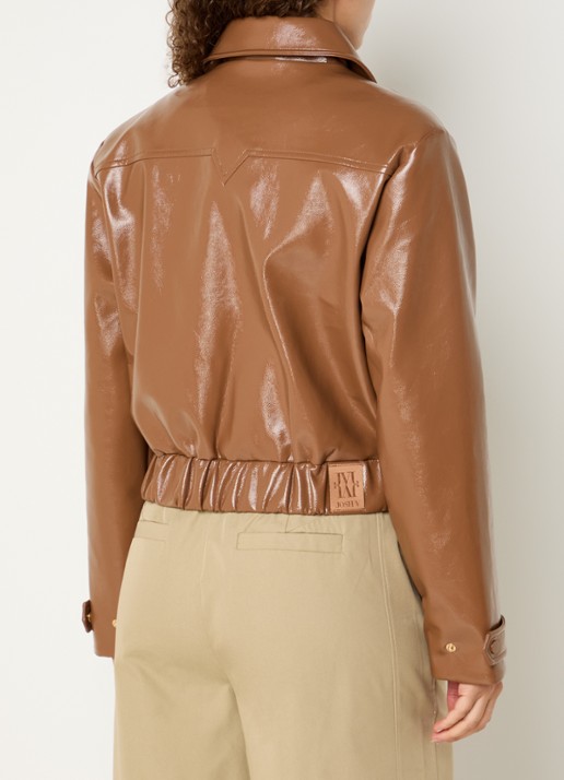 JOSH V Peaden bomberjack van imitatieleer met glanzende finish - achterkant cognac