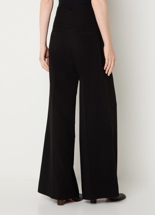 JOSH V Petra high waist wide fit pantalon met persplooi - achterkant zwart