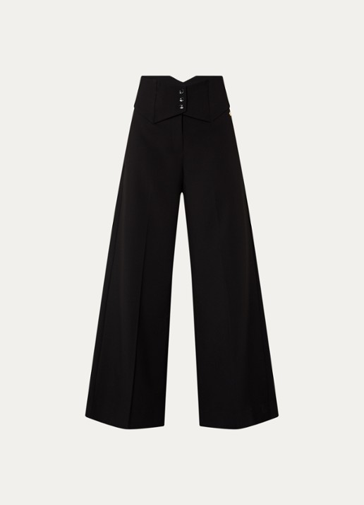 JOSH V Petra high waist wide fit pantalon met persplooi - voorkant 3 zwart